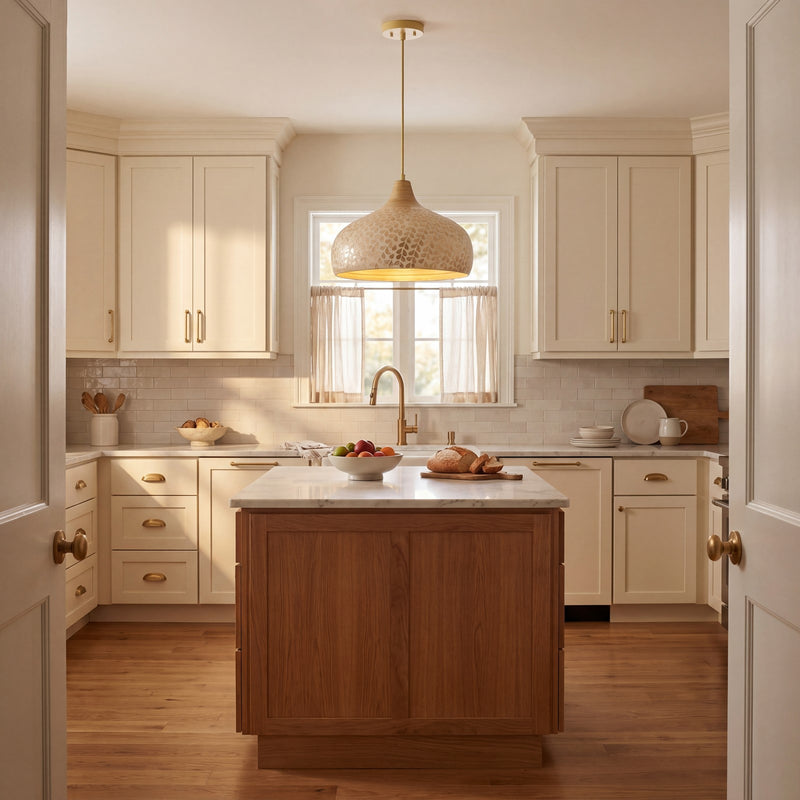 Savoy House Kemp 1 Lt Pendant, Ivory and Gold Shell