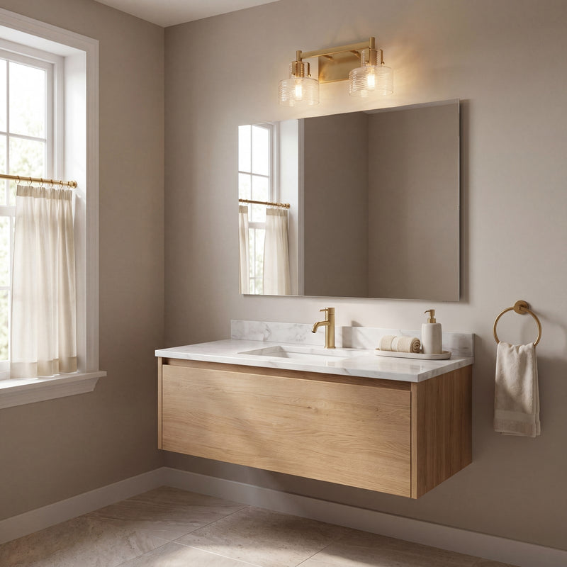 Savoy House Dover 2 Light Bath, Warm Brass/Clear Crinkle