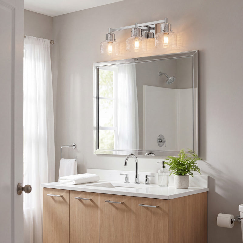 Savoy House Dover 3 Light Bath, Chrome/Clear Crinkle