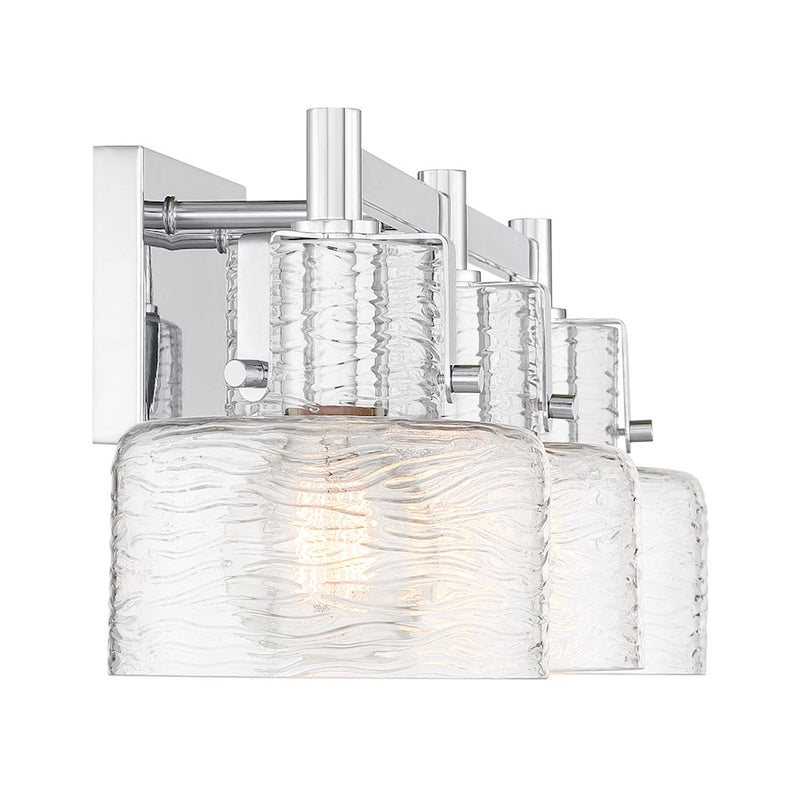 Savoy House Dover 3 Light Bath, Chrome/Clear Crinkle