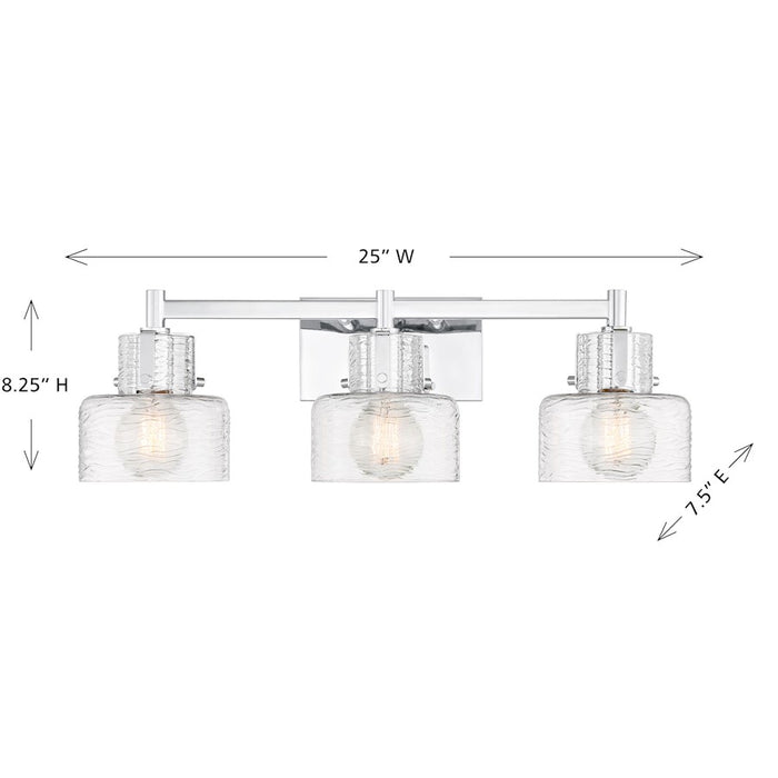 Savoy House Dover 3 Light Bath, Chrome/Clear Crinkle
