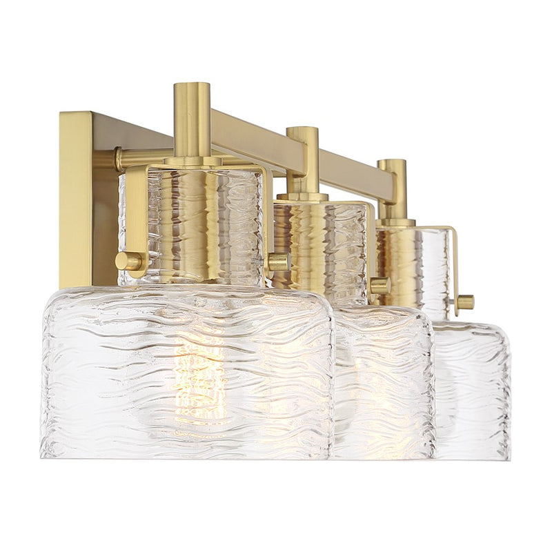 Savoy House Dover 3 Light Bath, Warm Brass/Clear Crinkle