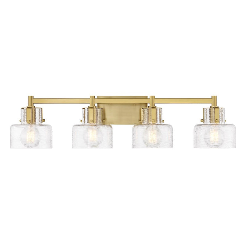 Savoy House Dover 4 Light Bath, Warm Brass/Clear Crinkle