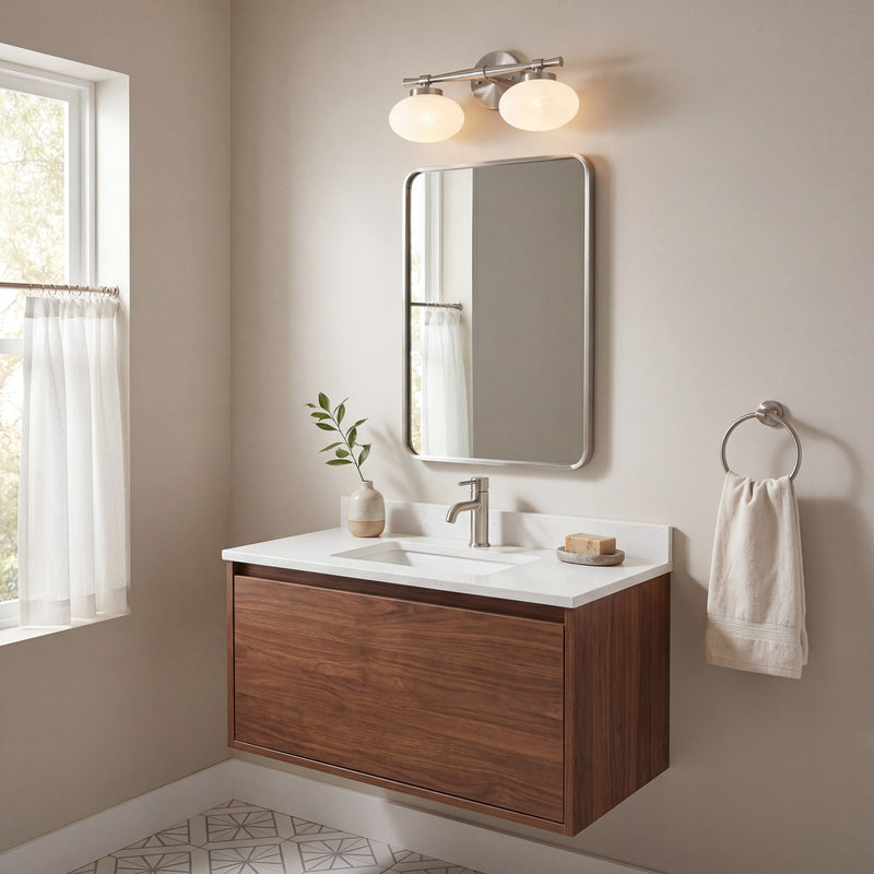 Savoy House Barrow 2 Light Bath, Satin Nickel/Strie