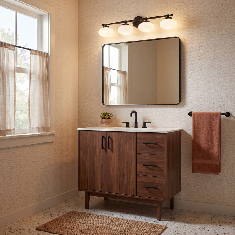 Savoy House Barrow 4 Light Bath, Matte Black/Strie