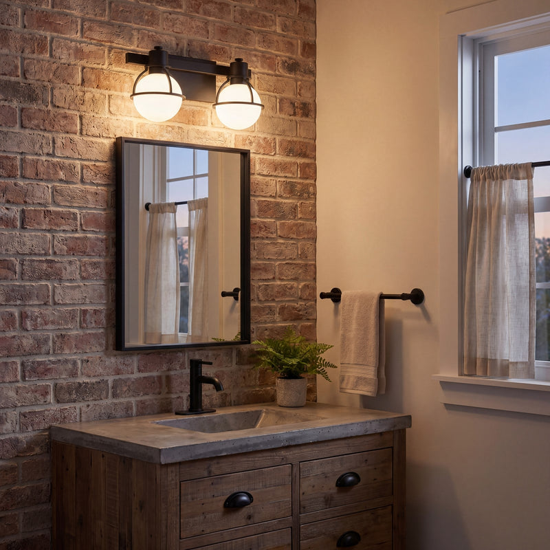 Savoy House Pierce 2 Light Bath, Matte Black/Opal