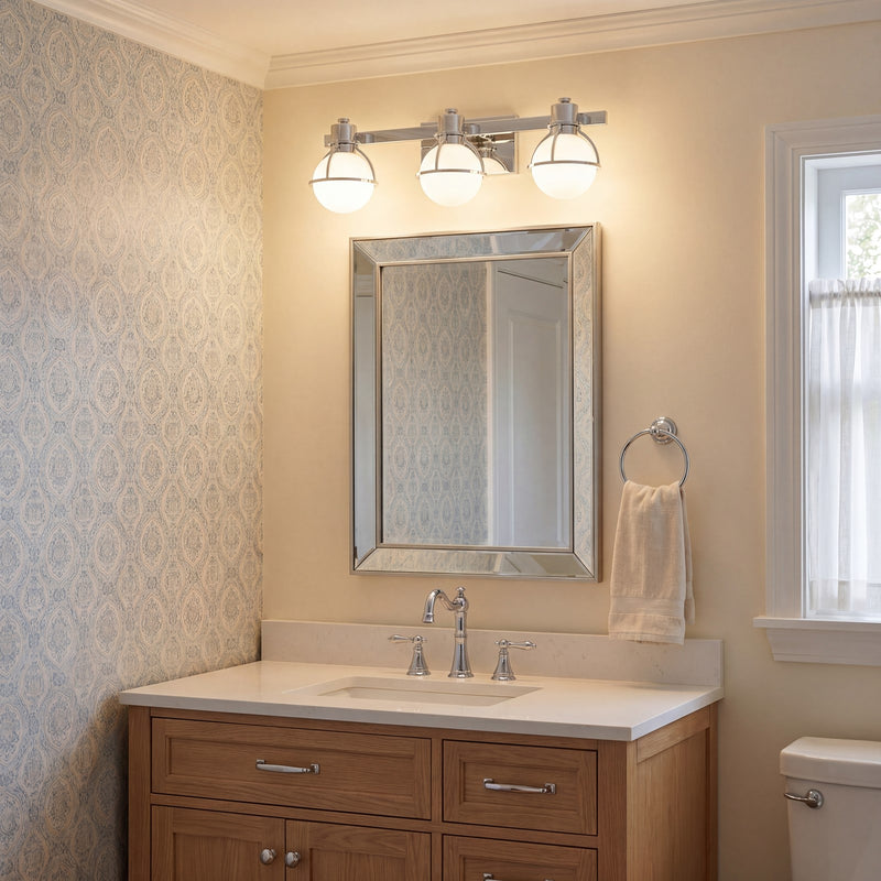 Savoy House Pierce 3 Light Bath, Chrome/Opal