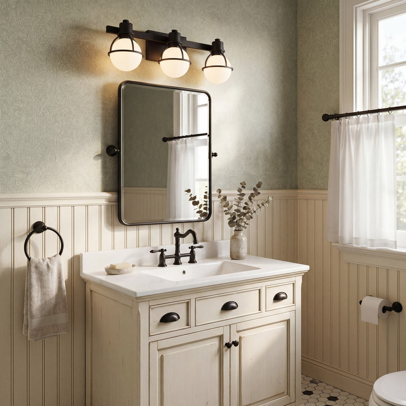 Savoy House Pierce 3 Light Bath, Matte Black/Opal