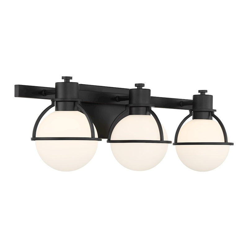 Savoy House Pierce 3 Light Bath, Matte Black/Opal