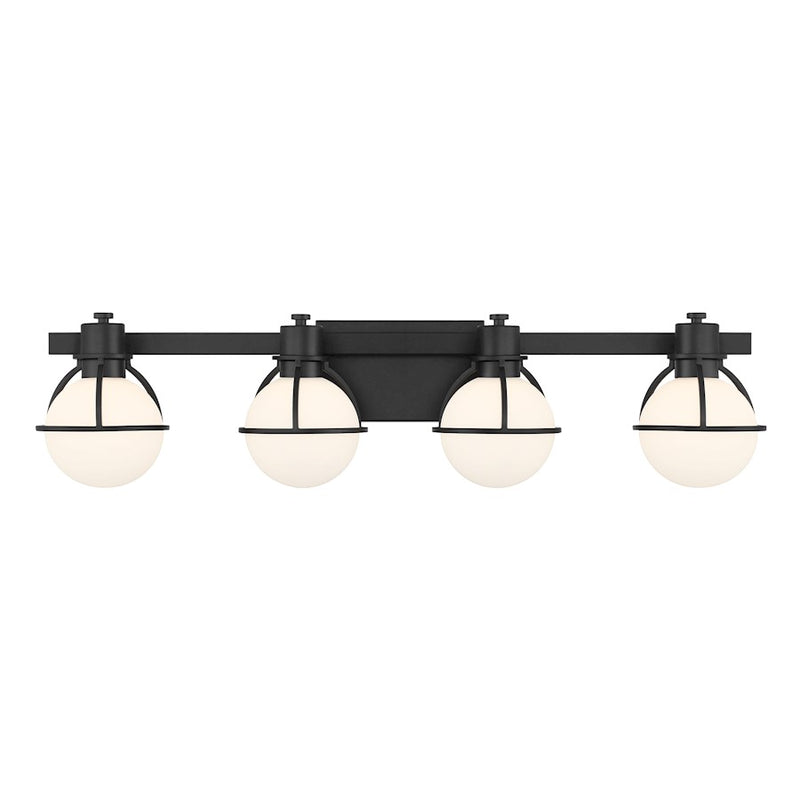 Savoy House Pierce 4 Light Bath, Matte Black/Opal