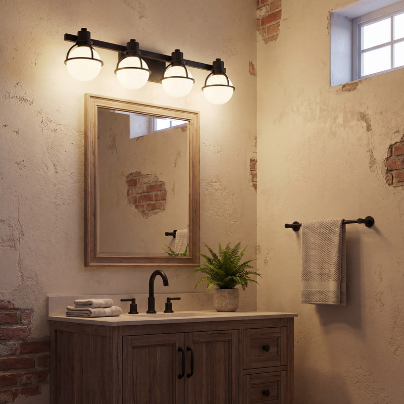 Savoy House Pierce 4 Light Bath, Matte Black/Opal