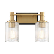 Savoy House Concord 2 Light Bath, Matte Black/Warm Brass/Ribbed - 8-1102-2-143