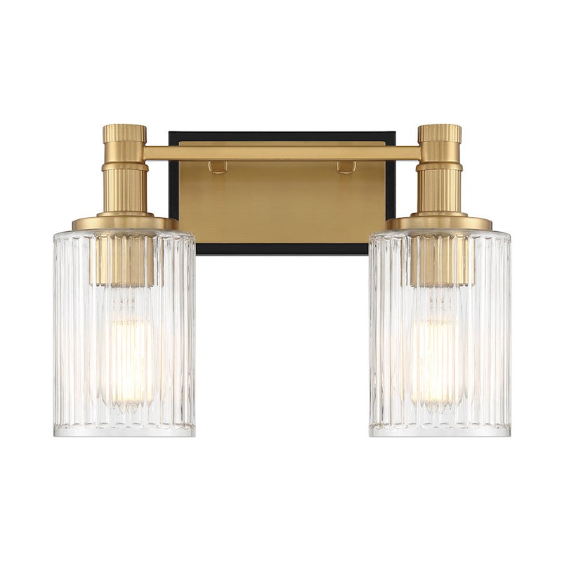 Savoy House Concord 2 Light Bath, Matte Black/Warm Brass/Ribbed