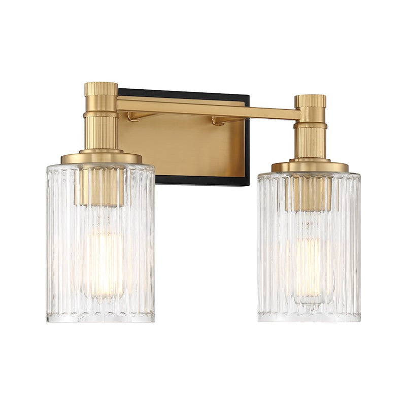 Savoy House Concord 2 Light Bath, Matte Black/Warm Brass/Ribbed