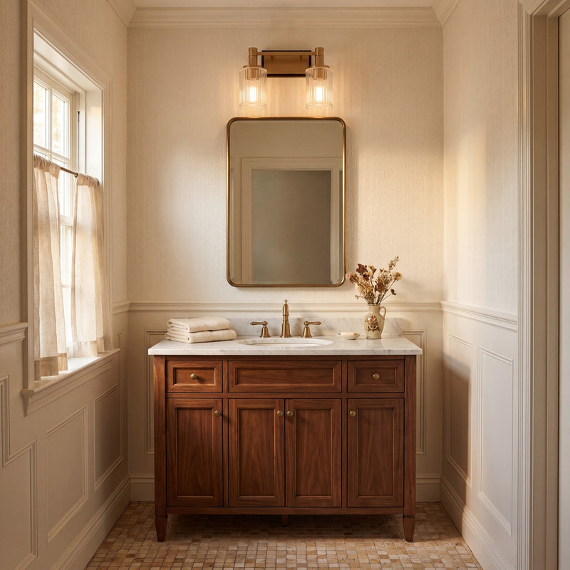 Savoy House Concord 2 Light Bath, Matte Black/Warm Brass/Ribbed