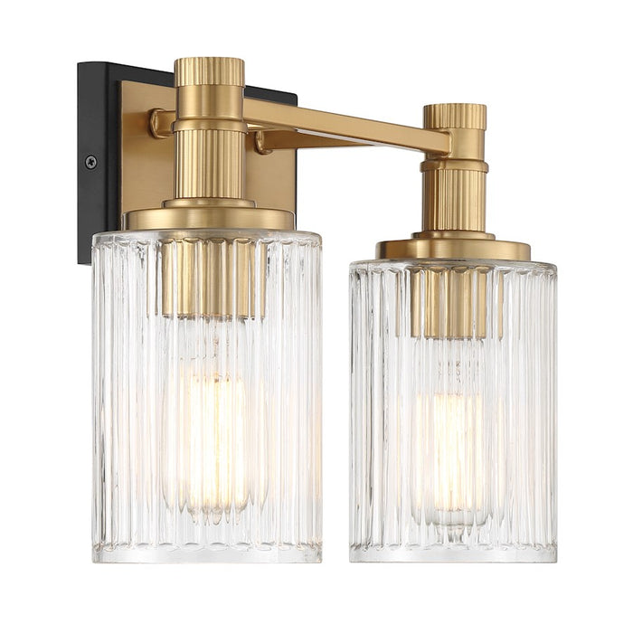 Savoy House Concord 2 Light Bath, Matte Black/Warm Brass/Ribbed