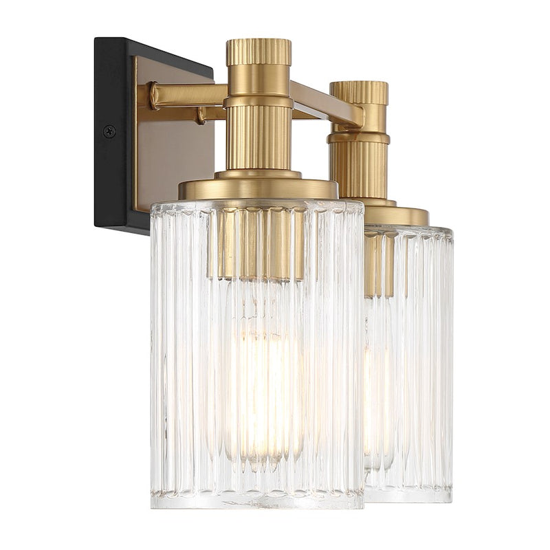 Savoy House Concord 2 Light Bath, Matte Black/Warm Brass/Ribbed