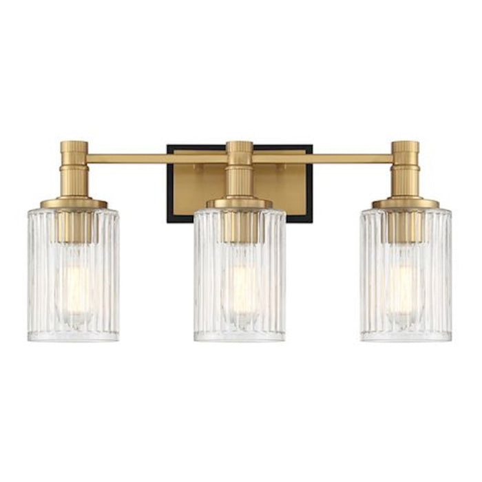 Savoy House Concord 3 Light Bath, Matte Black/Warm Brass/Ribbed - 8-1102-3-143