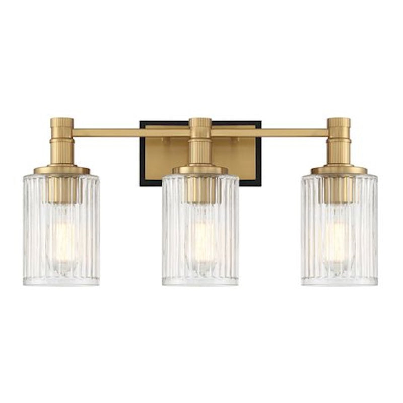 Savoy House Concord 3 Light Bath, Matte Black/Warm Brass/Ribbed