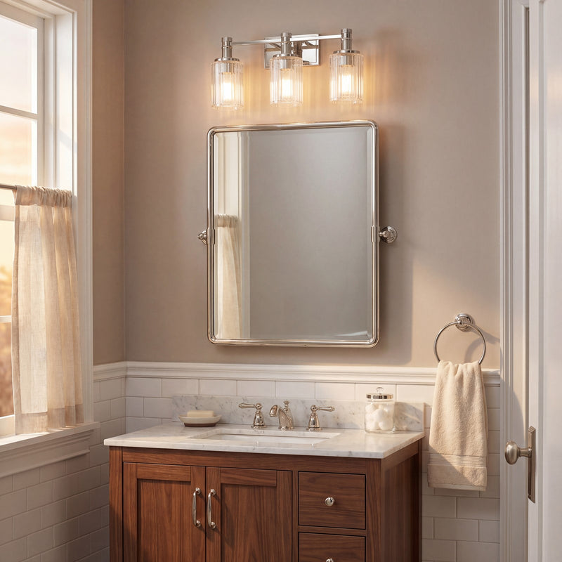 Savoy House Concord 3 Light Bath, Silver/Polished Nickel/Ribbed
