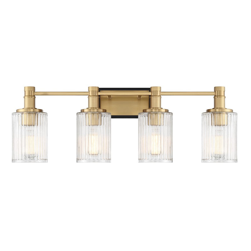 Savoy House Concord 4 Light Bath, Matte Black/Warm Brass/Ribbed - 8-1102-4-143