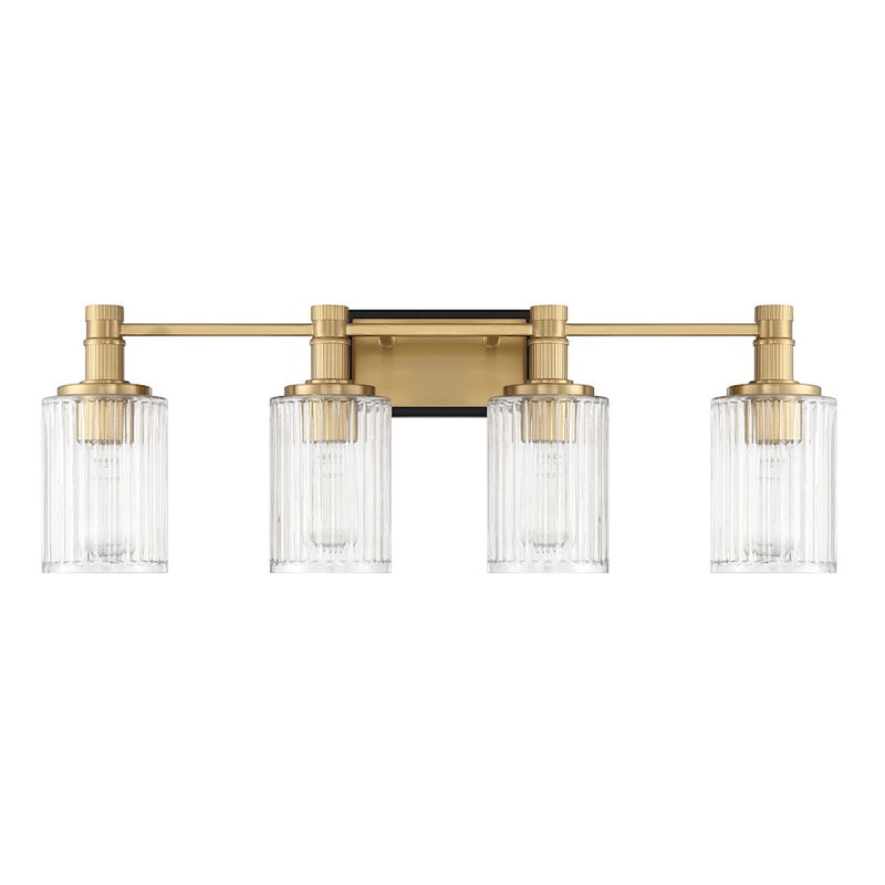 Savoy House Concord 4 Light Bath, Matte Black/Warm Brass/Ribbed