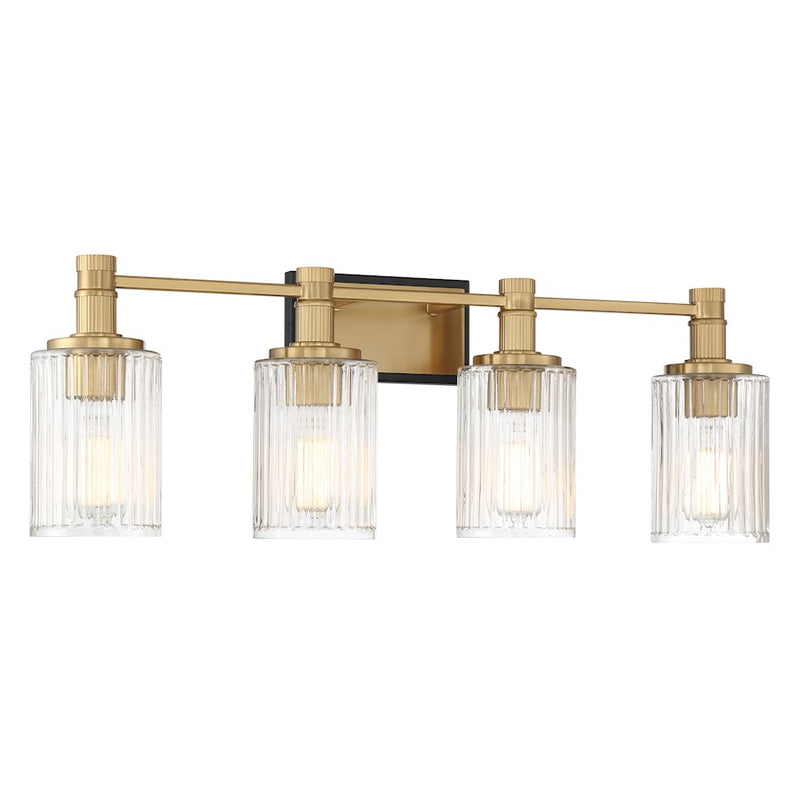 Savoy House Concord 4 Light Bath, Matte Black/Warm Brass/Ribbed