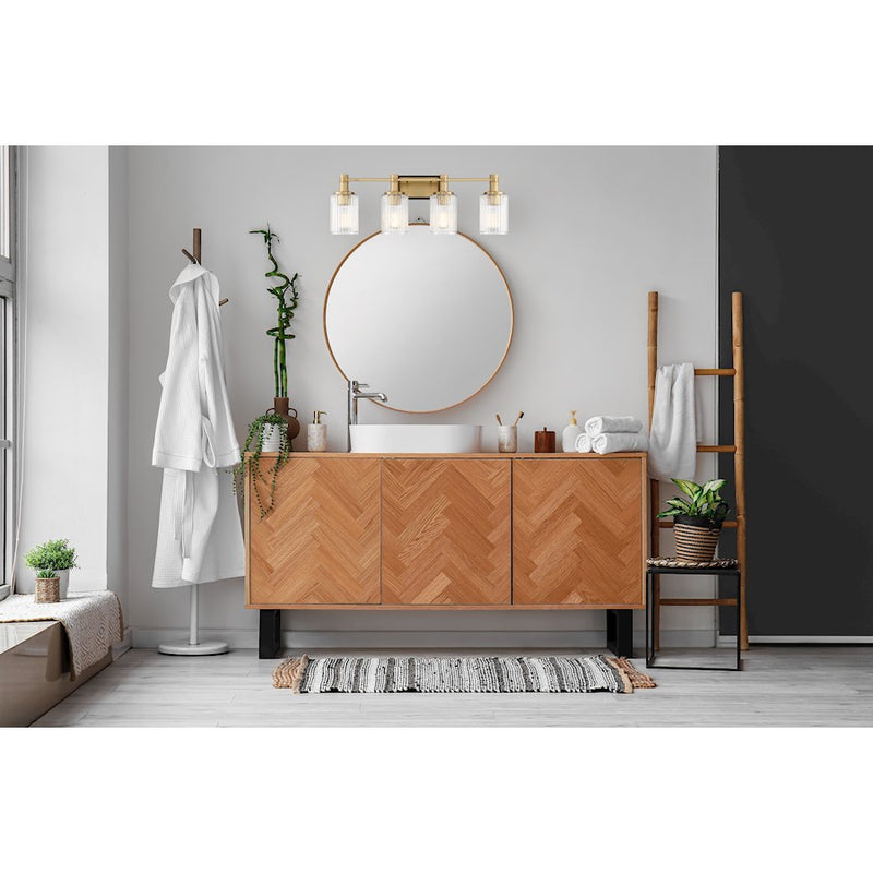 Savoy House Concord 4 Light Bath, Matte Black/Warm Brass/Ribbed