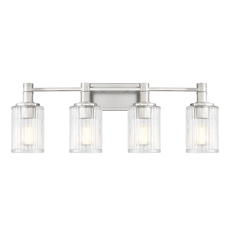 Savoy House Concord 4 Light Bath, Silver/Polished Nickel/Ribbed