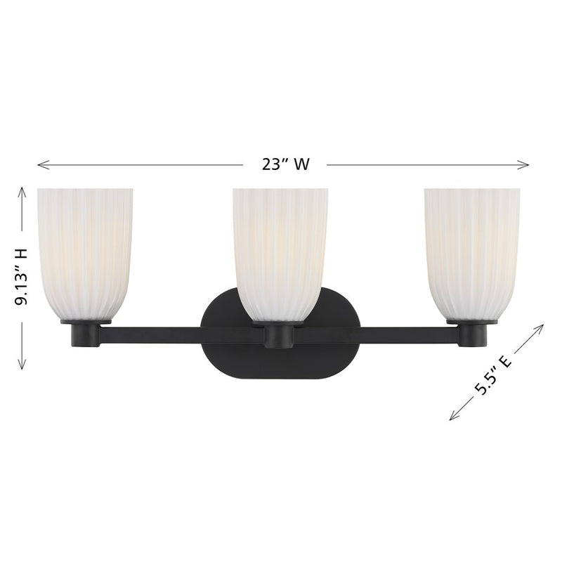 Savoy House Essentials Baldwin 3 Lt Bath Sconce, Matte Black
