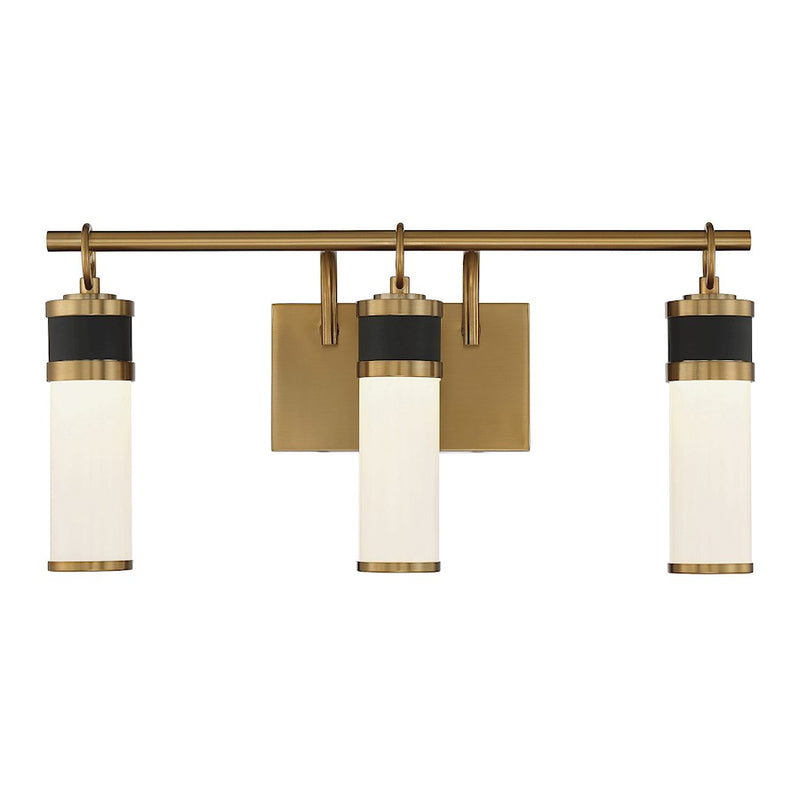 Savoy House Abel 3 Light LED Vanity Light, Black/Brass/White Opal
