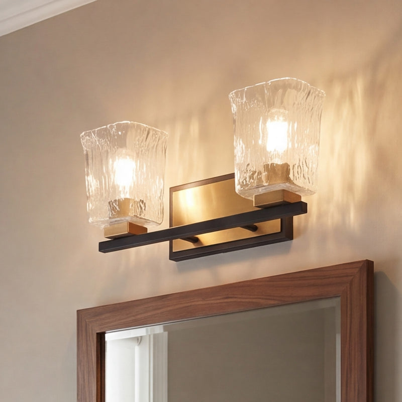 Savoy House Sidney 2 Light Vanity, Black/Brass/Clear Piastra