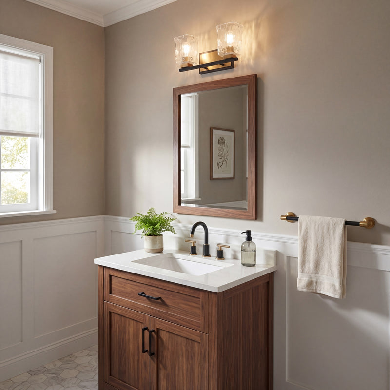 Savoy House Sidney 2 Light Vanity, Black/Brass/Clear Piastra