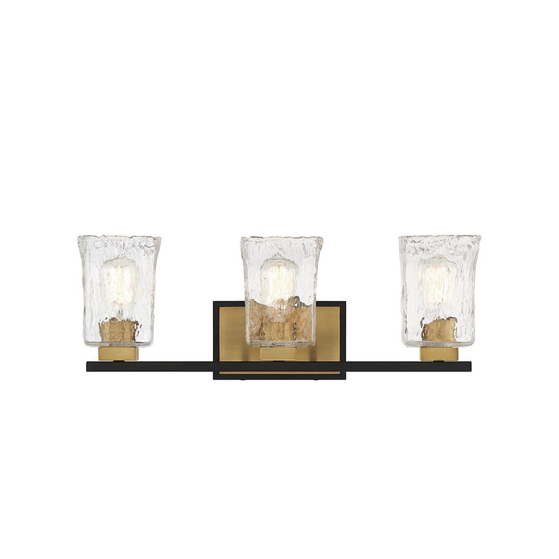 Savoy House Sidney 3 Light Vanity, Black/Brass/Clear Piastra
