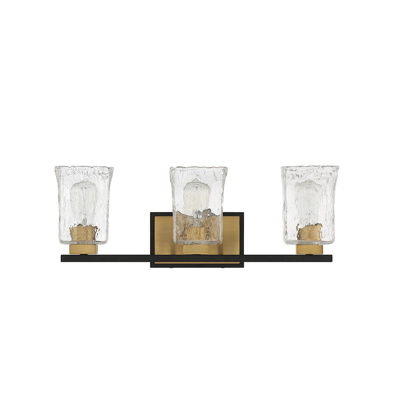 Savoy House Sidney 3 Light Vanity, Black/Brass/Clear Piastra