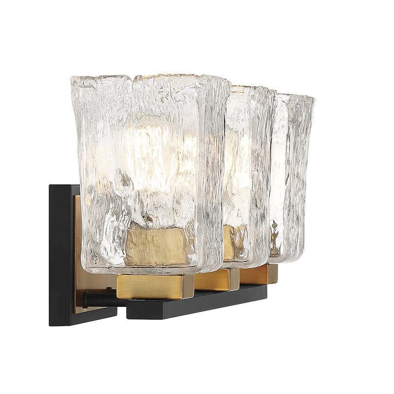 Savoy House Sidney 3 Light Vanity, Black/Brass/Clear Piastra