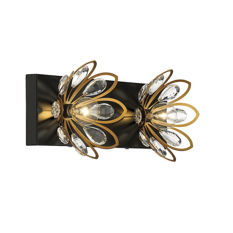 Savoy House Poppy 2Lt Bathroom Vanity Light, Black/Brass