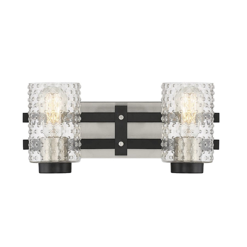 Savoy House Colt 2 Light Vanity Light, Black/Satin Nickel/Hobnail