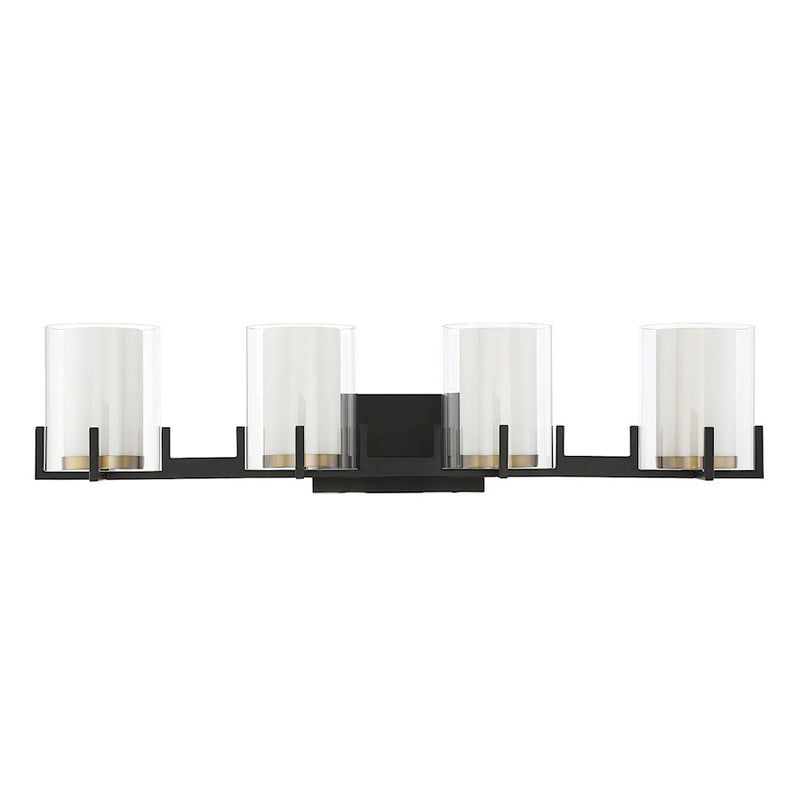 Savoy House Eaton 4 Light Vanity Light, Black/Brass/Clear
