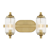 Savoy Essentials Holton 2 Light Bath, Warm Brass/Clear Ribbed - 8-3024-2-322