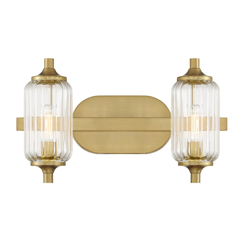 Savoy Essentials Holton 2 Light Bath, Warm Brass/Clear Ribbed