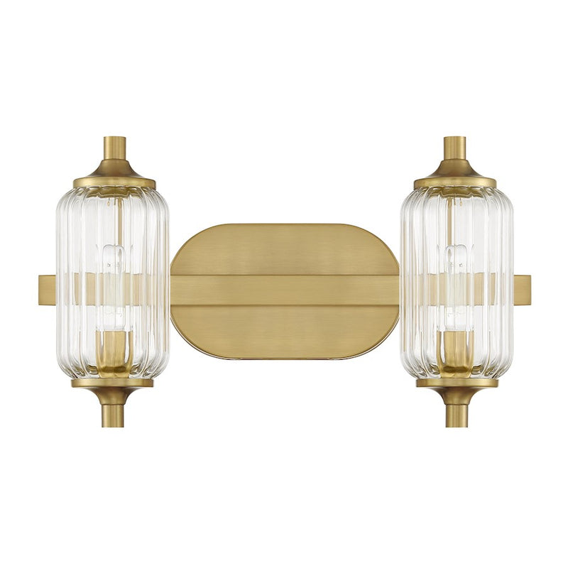 Savoy Essentials Holton 2 Light Bath, Warm Brass/Clear Ribbed