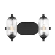Savoy Essentials Holton 2 Light Bath, Matte Black/Clear Ribbed - 8-3024-2-BK