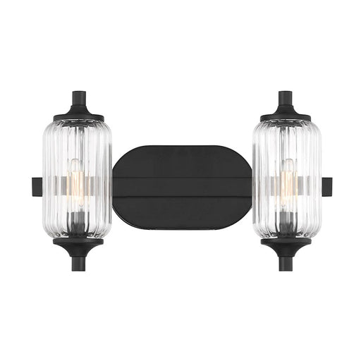 Savoy Essentials Holton 2 Light Bath, Matte Black/Clear Ribbed - 8-3024-2-BK