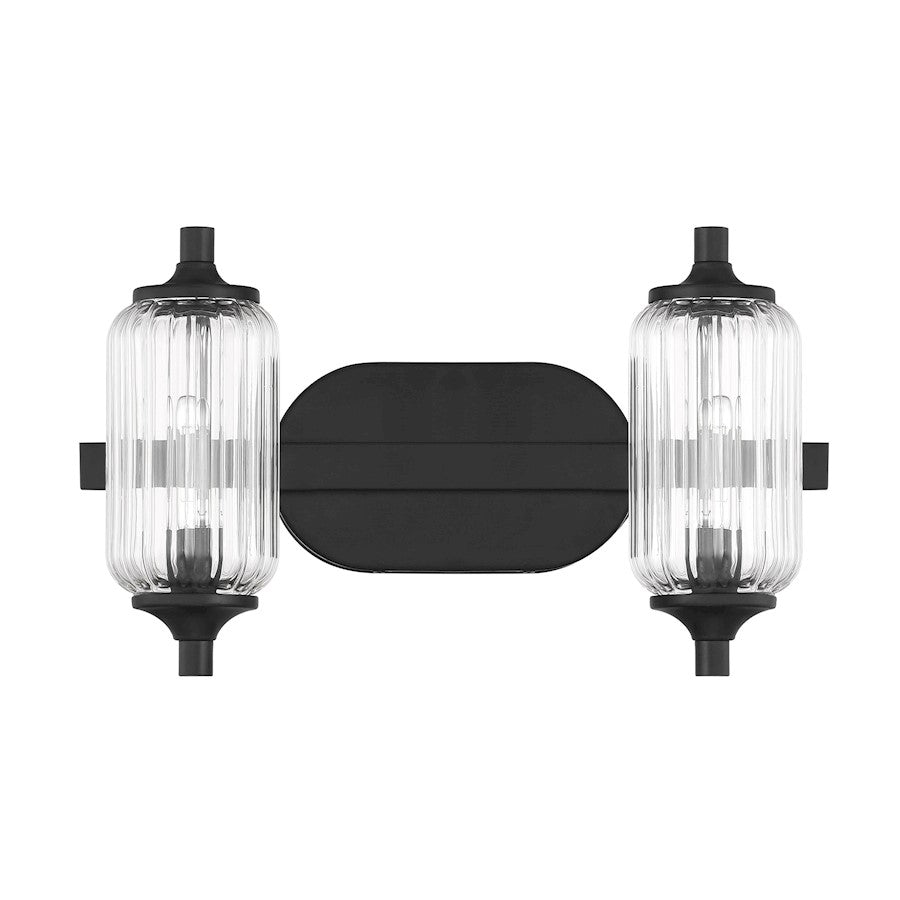 Savoy Essentials Holton 2 Light Bath, Matte Black/Clear Ribbed