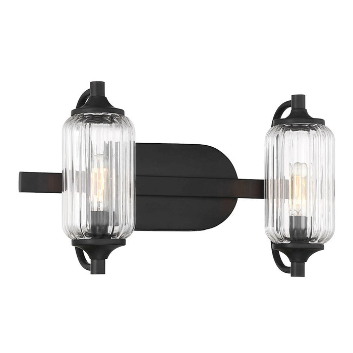 Savoy Essentials Holton 2 Light Bath, Matte Black/Clear Ribbed