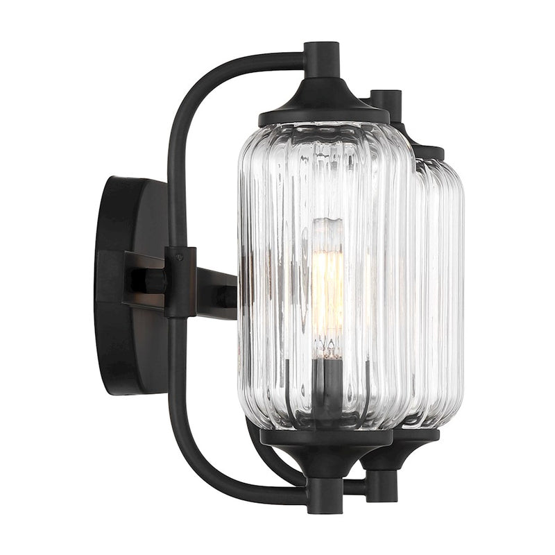 Savoy Essentials Holton 2 Light Bath, Matte Black/Clear Ribbed