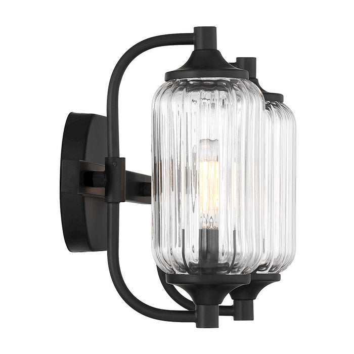 Savoy Essentials Holton 2 Light Bath, Matte Black/Clear Ribbed