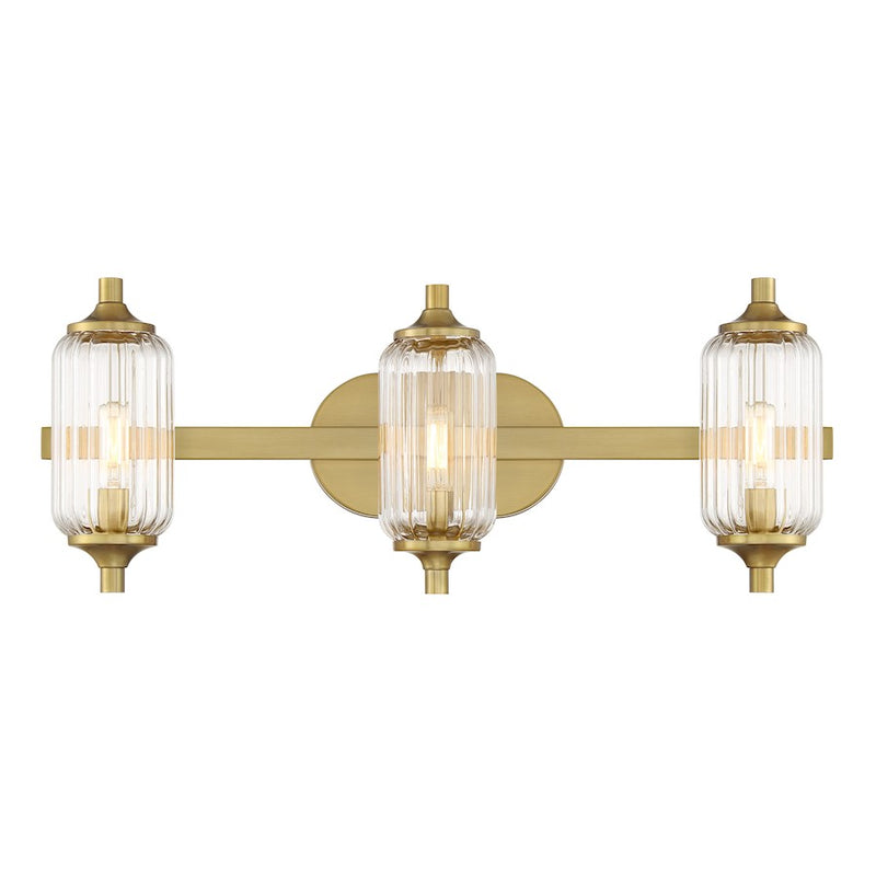 Savoy Essentials Holton 3 Light Bath, Warm Brass/Clear Ribbed