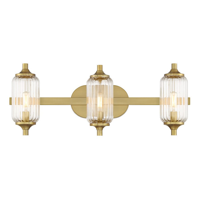 Savoy Essentials Holton 3 Light Bath, Warm Brass/Clear Ribbed - 8-3024-3-322